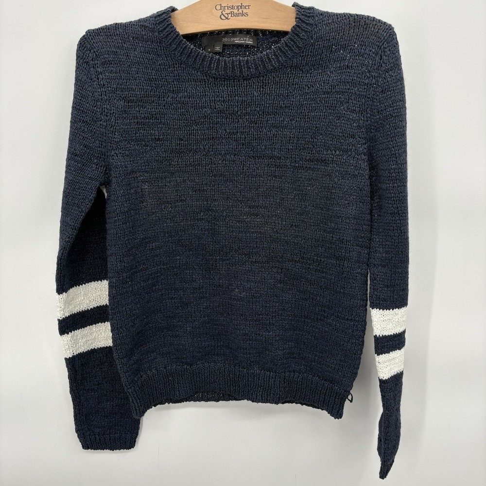 360 Sweater Women's Small Navy Blur Knit Crew Neck Ribbed Pullover Italian Yarn - Picture 1 of 7